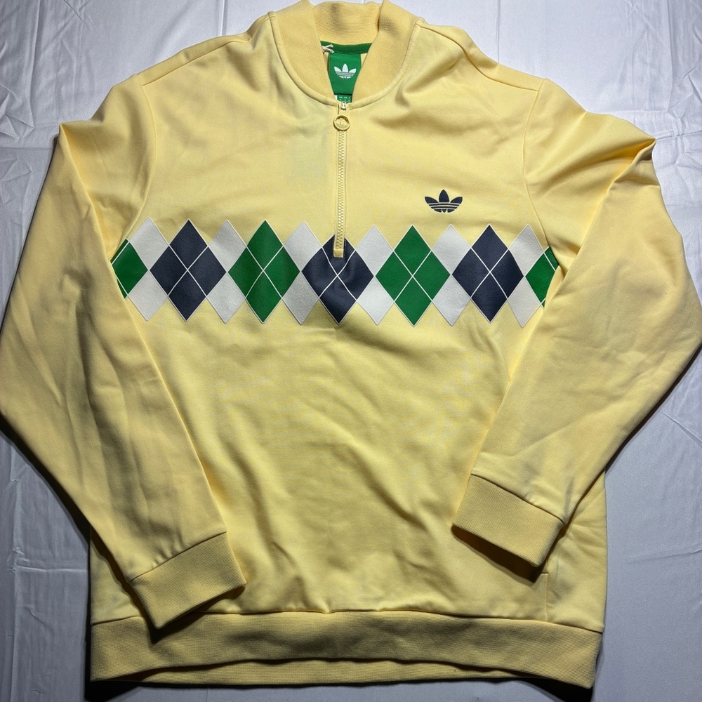 Men’s Adidas Originals Golf Argyle 1/4 Zip - XL - Almost Yellow - JE8273 NWT